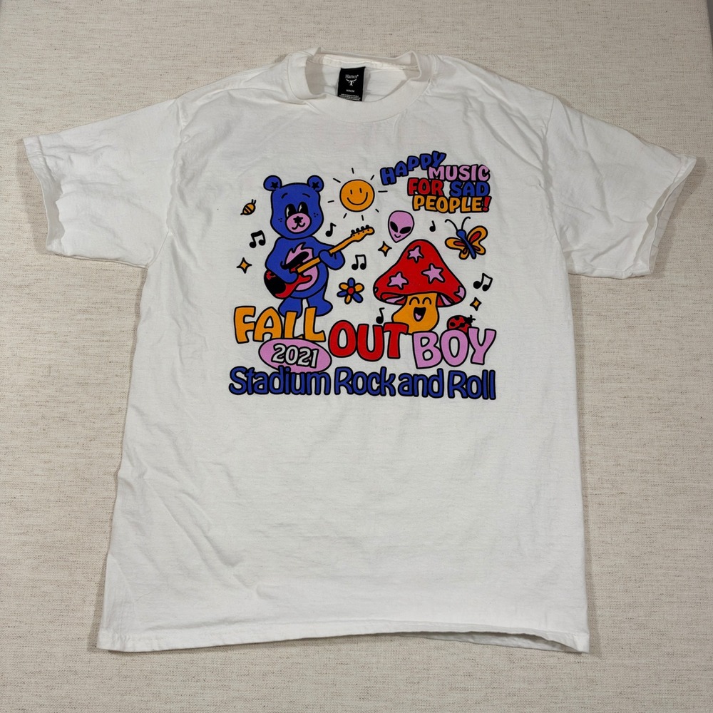 Fall Out Boy T-Shirt Mens Medium White 2021 Stadium Rock Tour Graphic Tee